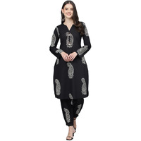 Divena Black Floral Cotton Straight Kurta Hem Cuffed Pant set