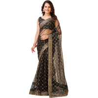 Ekasya Women Soft Net Black Embroidery Saree (E6097_2)