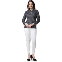 POPWINGS Women Casual Pure Cotton Black & White Booti Printed Short Kurta | Women Short Kurta | Women Printed Short Kurti