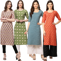 Pinkmint Women's Crepe Digital Print Straight Kurta [Pack of 4] (BD-332-338-351-354-XXL)