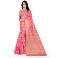 Flosive Women's Latest Kanjivaram Soft Silk Wedding Saree With Fancy Blouse (PINK)