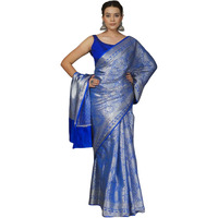 SAMAH Women's Jacquard Silk Blend Saree (3991S496N_Dark Blue)