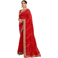 Satrani Women's Georgette Embroidery & Stone Work Saree with Unstitched Blouse Piece (4065S2828N_Red)