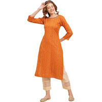 Fashor Women's Rayon Embroidered Straight Kurta (KA321A-2282210104_Deep Yellow