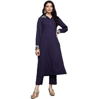 VARANGA Women Purple Dori Embroidered Collar, Long Sleeves With Cuff Detailed Kurta Set
