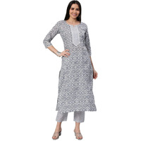ANNI DESIGNER Women's Cotton Blend Printed Straight Kurta with Pant (Kavi-Grey-Nw_S_Grey_Small)