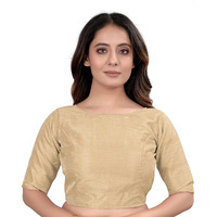 Sumaira Tex Women's Slub Silk Boat Neck with Elbow Length Sleeve Plain Fancy Blouse(Slub Cream_S)