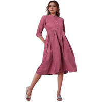 Vinchic Womens Pure Cotton Striped Anarkali Kurtis|Collar Kurti
