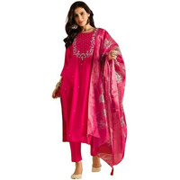 ACINOS Printed Pink Viscose Rayon Fabric Straight Kurta, Pant and Dupatta Set