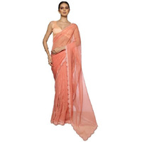 ORHANS Women's Satin Chiffon Lightweight All Over Fix Diamond Work Saree With Art Silk Matching Unstitched Blouse Piece