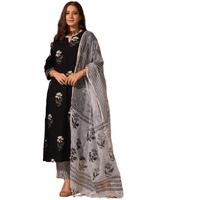 Nayasi Womens Black Cotton Blend Printed Salwar Suit Set with Dupatta (NYS-DMPAL-BLACKWHT-S)