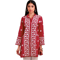 Sanisa Women's Rayon Chikankari Embroidered Short Kurti (478K272N-XL_Red)