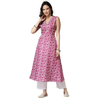 Stylum Women's Floral Printed Cotton Blend A-Line Kurta (PURPLEKYRA40_Purple, L)