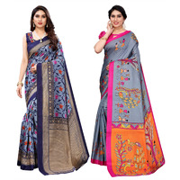 Yashika Women's Combo Art Silk Printed Saree With Blouse Piece Pack Of 2(SWATI NAVY-DANDIYA GREY)