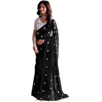 Satrani Women's Georgette Embroidery Saree with Unstitched Blouse Piece (3607S126N_Black)