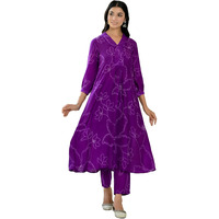 ANNI DESIGNER Women's Cotton Blend Anarkali Printed Kurta with Pant (Marup Begani_S_Begani_Small)