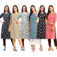 Pinkmint Women's Crepe Digital Print Straight Kurta [Pack of 6] (CKT-335-352-340-351-330-346-XL)