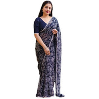 Satrani Women's Georgette Printed & Mirror Work Saree with Unstitched Blouse Piece (3284S266N_Wine & White)