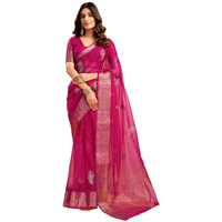 Satrani Women's Organza Sequins Embroidery Jacquard Saree with Unstitched Blouse Piece (4031S654N_Rani Pink)