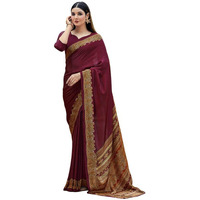 Satrani Women's Silk Crepe Printed Saree with Unstitched Blouse Piece (3441S3026N_Maroon2)