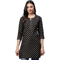 Daevish New Rayon Ethnic Motifs Printed Short Kurti for Women & Girl's | Women Office Wear Kurti Black