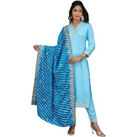 Navlik Women's Sky Viscose Embroidered Straight Kurta with BSY Viscose Pant and Silk Blend Laced Dupatta Sets (NK2-450-Sky-S)