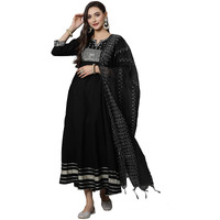 Stylum Women's Embroidered Rayon Anarkali Kurta with Dupatta (KDTAMSA42_Black, XL)