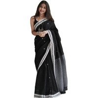 Satrani Women's Cotton Silk Banarasi Jacquard Kanjivaram Silk Saree with Unstitched Blouse Piece (3684S134N_Black & Silver)