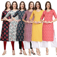 Pinkmint Women's Crepe Digital Print Straight Kurta [Pack of 6] (MJ-345-340-335-347-350-346-L)