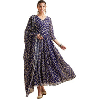 PANIT Blue Bandhani Angrakha Ethnic Dress with Dupatta