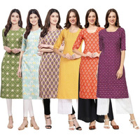 Pinkmint Women's Crepe Digital Print Straight Kurta [Pack of 6](QV-338-343-332-350-354-355-XXL)