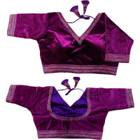 Pujia Mills Women's Milan Silk Blouse for Women Readymade Blouse Half Sleeves Embroidery Blouse aari Work Blouse Readymade Saree Blouse Choli for Women Readymade Choli Wine Blouse