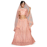 PATLANI Embroderied with Stone Work Woman s Flered Semi Stitched Lehenga choli OARNGE-101 (Semi Stitched)