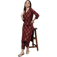 idaLia Maroon Gold Printed Cotton Kurta Set