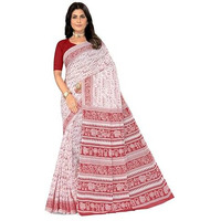 Tamaira Fashion Women's Plain Cotton Saree (2536_White&Dustypink