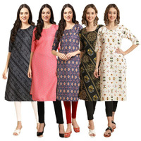 Pinkmint Women's Crepe Digital Print Straight Kurta [Pack of 5](NV-363-371-358-390-386-L)
