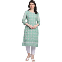 Ekasya Women's Georgette Straight Cut Sweetheart Round Neck Kurta with Beautiful Lucknowi Chickenkari Embroidery Work (E1606) Light Green
