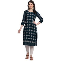 Ekasya Women's Georgette Straight Cut Sweetheart Round Neck Kurta with Beautiful Lucknowi Chickenkari Embroidery Work (E1606) Teal