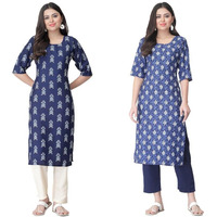 Pinkmint Straight Printed Kurti Party WERA Kurti Kurta Pant Set (Pack of 2)