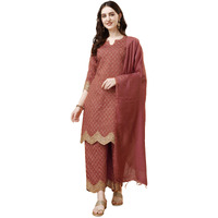 Pratham Blue Kurta Set for Women Silk Embroidered Straight Kurta Set for Women with Palazzos and Dupatta (PB-6087-S_Orange)