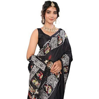 Yashika Women's Woven Latest Art Silk and Tassels Saree with Unstitched Blouse Material (AZ-YS-P3-NAFIZA-Parent-NEW_Black)