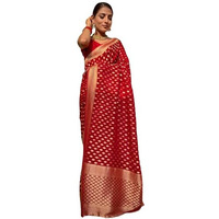 Anjaneya Sarees Designer Banarasi Silk Kanjivaram Solid Saree With Blouse (Red)