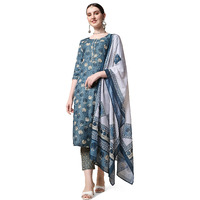 NAINVISH Women/Girls Trending Printed Kurta Pant with Dupatta (SD396_KBD-XXL) Blue