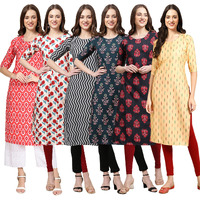Pinkmint Women's Crepe Digital Print Straight Kurta [Pack of 6] (MJ-346-342-336-335-345-360-L)