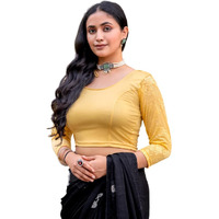 Jaanvi fashion Women's Stretchable Cotton Lycra Readymade Long Sleeves Saree Blouse (Fiona-Beige-s)