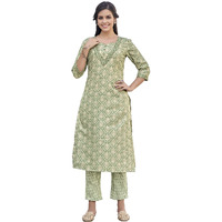NAINVISH Women's Cotton Blend Straight Square Neck Printed Kurta with Pant (SD431_KB-XXL_Light Green)