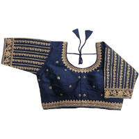 Vihu Fashion Women's Readymade Blouse Embroidery Multi Coding Gold Thread Indian Ethnic Designer Stitched Women's Saree Half Sleeve Navy Blue Color Blouse for Women for Saree Lehenga Choli