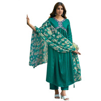 Sanisa Women's Art Silk Sequence Embroidery Work Gota Lace Alia Cut Kurta with Pant and Dupatta Set| Ethnic Set | Suit Set | Kurta Set(163KBD1760N-XL_Teal Green2)