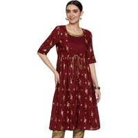 Amazon Brand - Tavasya Women's Rayon Straight Festive Kurti (AW22TAV16_Pine Cone WINE1_S)