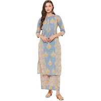 Tissu Women's Cotton Grey & Yellow Printed Kurta with Palazzo (Tis-614_Grey_XXL)